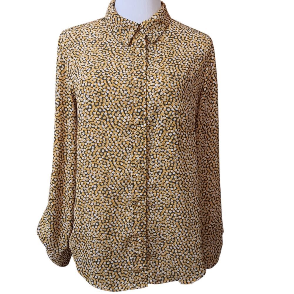 NANETTE LEPORE Blouse Top S Yellow Green Ditsy Professional Career Office Work